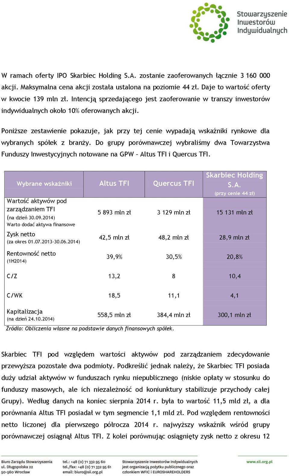 Poniższe zestawienie pokazuje, jak przy tej cenie wypadają wskaźniki rynkowe dla wybranych spółek z branży.