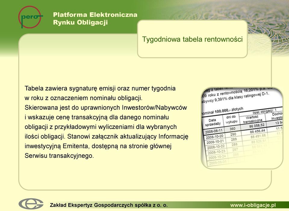 Skierowana jest do uprawnionych Inwestorów/Nabywców i wskazuje cenę transakcyjną dla danego nominału