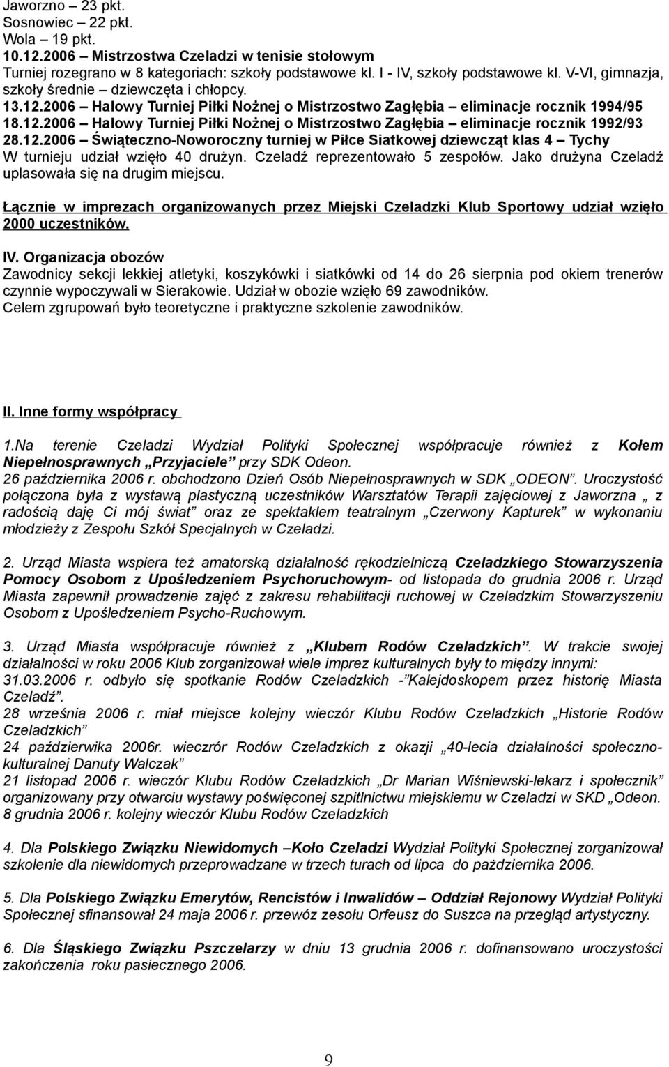 12.2006 Świąteczno-Noworoczny turniej w Piłce Siatkowej dziewcząt klas 4 Tychy W turnieju udział wzięło 40 drużyn. Czeladź reprezentowało 5 zespołów.