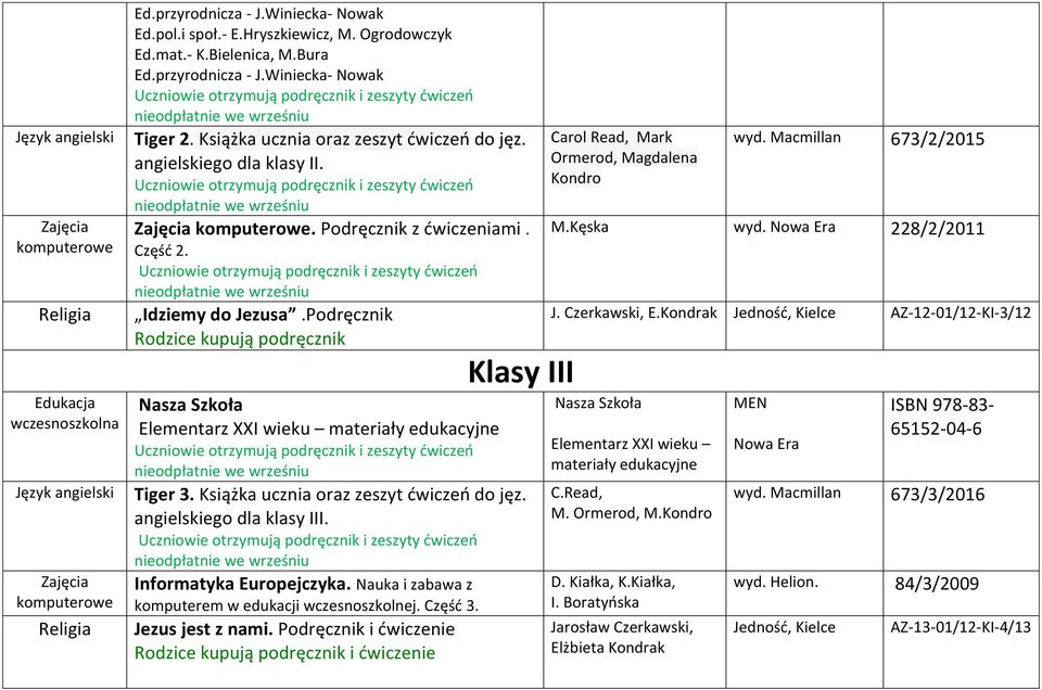 Podręcznik Rodzice kupują podręcznik Nasza Szkoła Elementarz XXI wieku materiały edukacyjne Klasy III Tiger 3. Książka ucznia oraz zeszyt ćwiczeń do jęz. angielskiego dla klasy III.