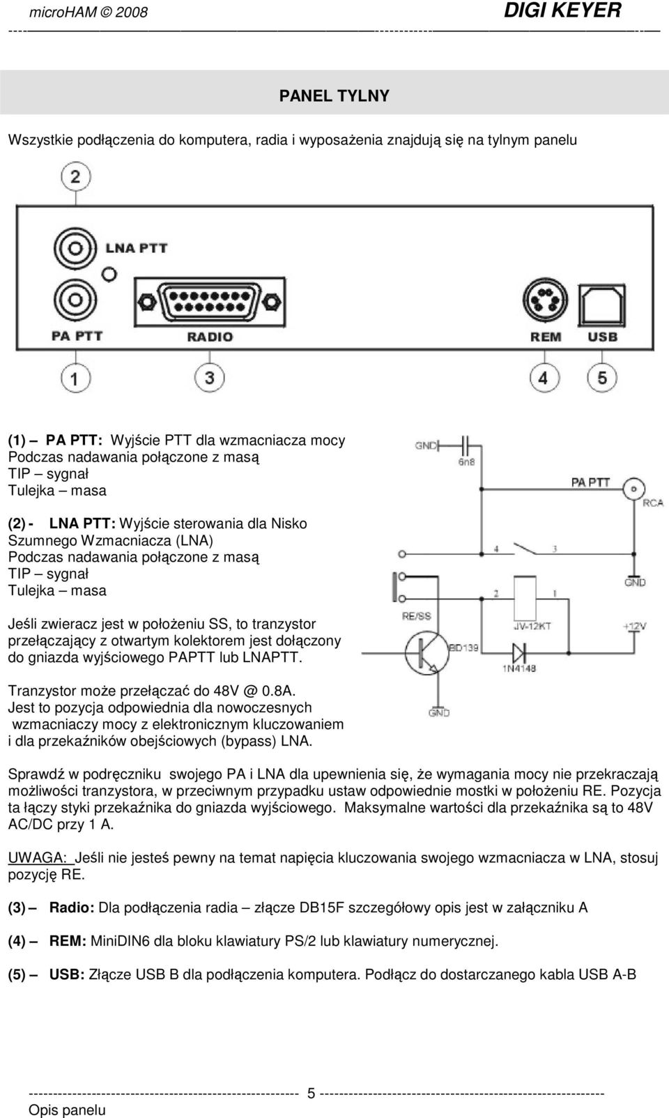 z otwartym kolektorem jest dołączony do gniazda wyjściowego PAPTT lub LNAPTT. Tranzystor moŝe przełączać do 48V @ 0.8A.