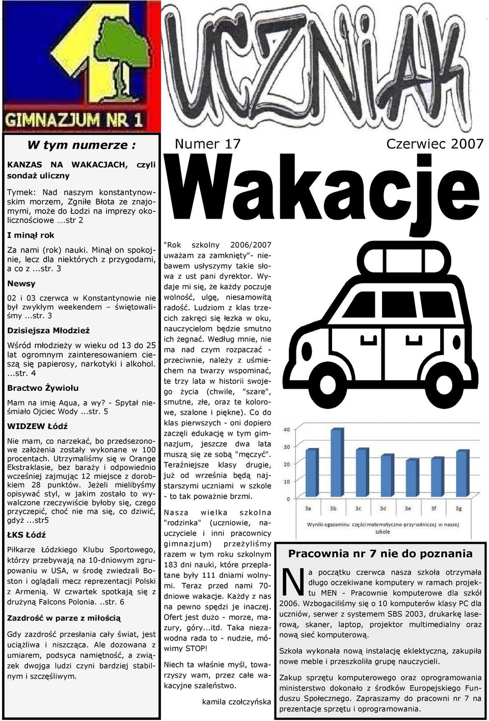 ...str. 4 Bractwo śywiołu Mam na imię Aqua, a wy? - Spytał nieśmiało Ojciec Wody...str. 5 WIDZEW Łódź Nie mam, co narzekać, bo przedsezonowe załoŝenia zostały wykonane w 100 procentach.