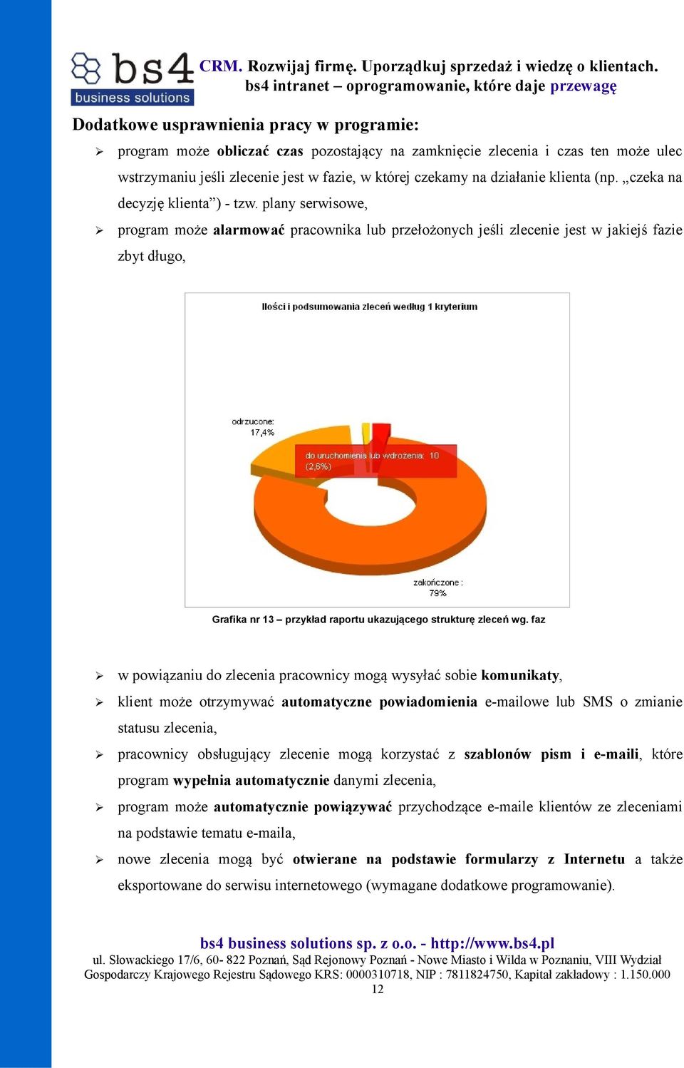 plany serwisowe, program może alarmować pracownika lub przełożonych jeśli zlecenie jest w jakiejś fazie zbyt długo, Grafika nr 13 przykład raportu ukazującego strukturę zleceń wg.