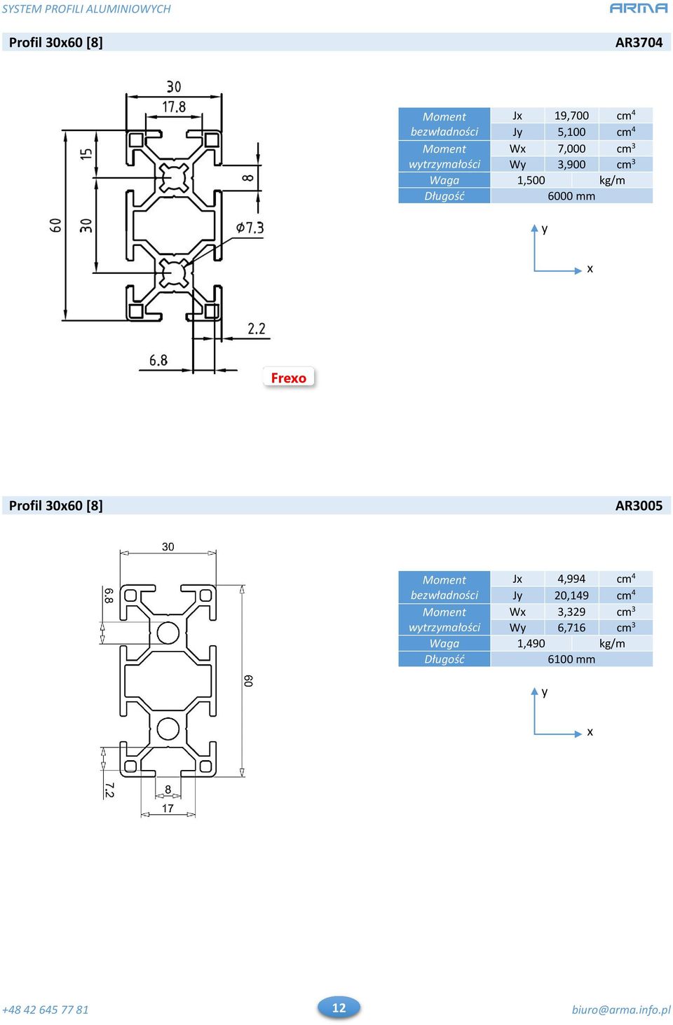 Profil 3060 [8] AR3005 Moment J 4,994 cm 4 bezwładności J 20,149 cm 4