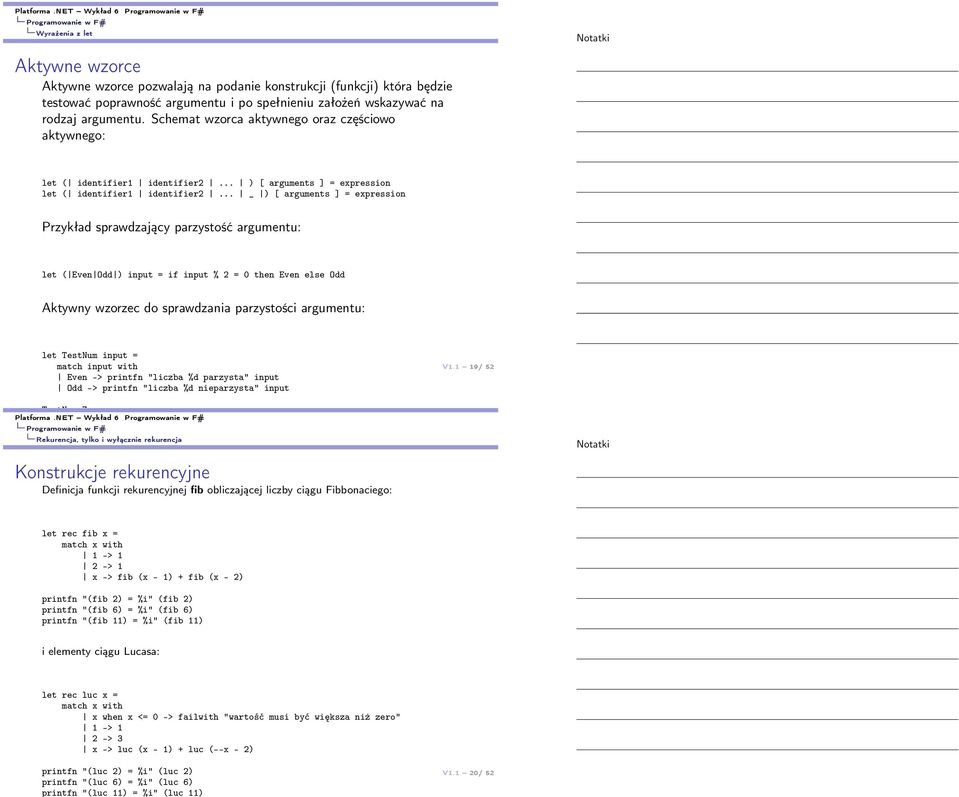 Schemat wzorca aktywnego oraz częściowo aktywnego: let ( identifier1 identifier2... ) [ arguments ] = expression let ( identifier1 identifier2.