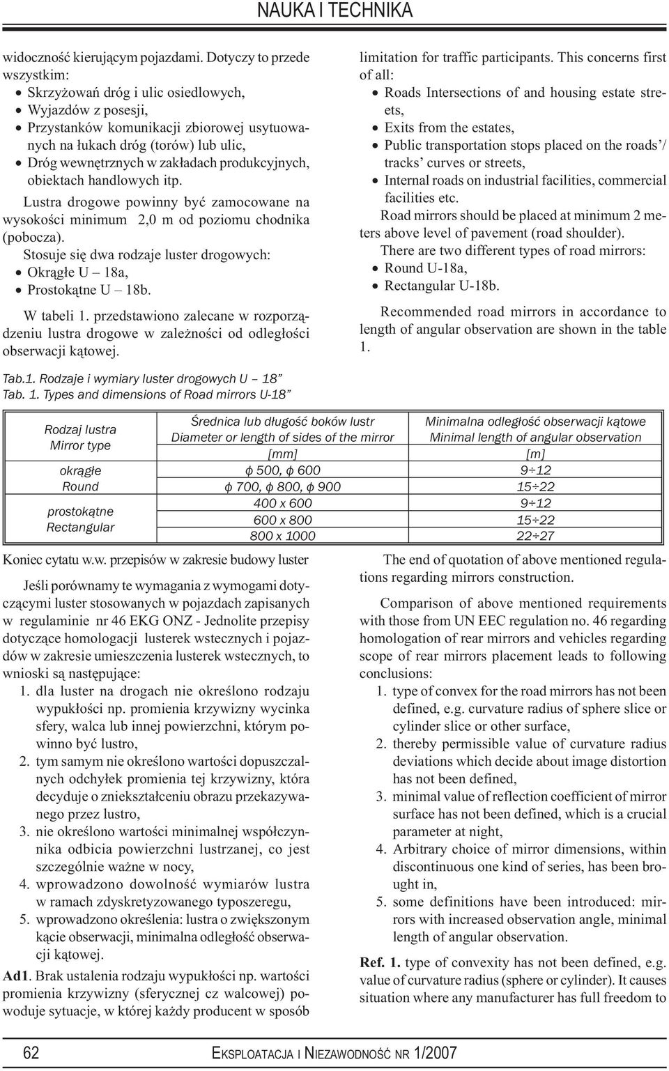 produkcyjnych, obiektach handlowych itp. Lustra drogowe powinny być zamocowane na wysokości minimum 2,0 m od poziomu chodnika (pobocza).