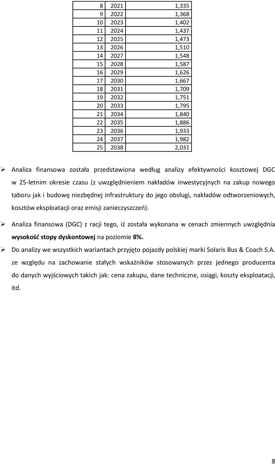 inwestycyjnych na zakup nowego taboru jak i budowę niezbędnej infrastruktury do jego obsługi, nakładów odtworzeniowych, kosztów eksploatacji oraz emisji zanieczyszczeń).