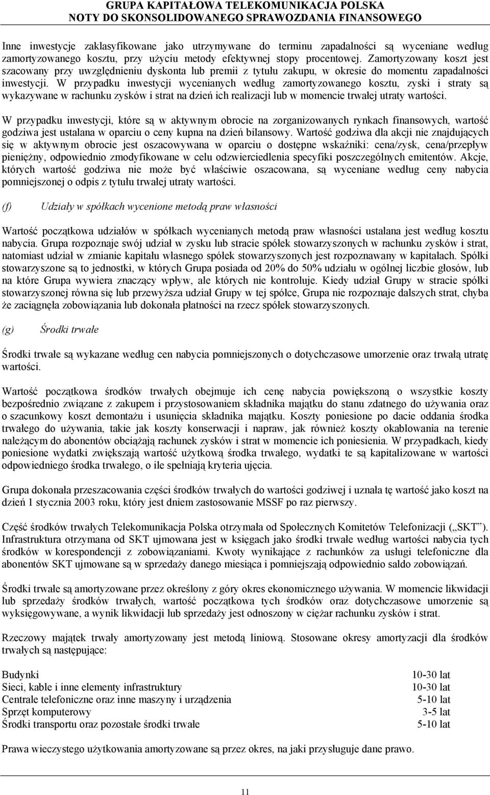 W przypadku inwestycji wycenianych według zamortyzowanego kosztu, zyski i straty są wykazywane w rachunku zysków i strat na dzień ich realizacji lub w momencie trwałej utraty wartości.