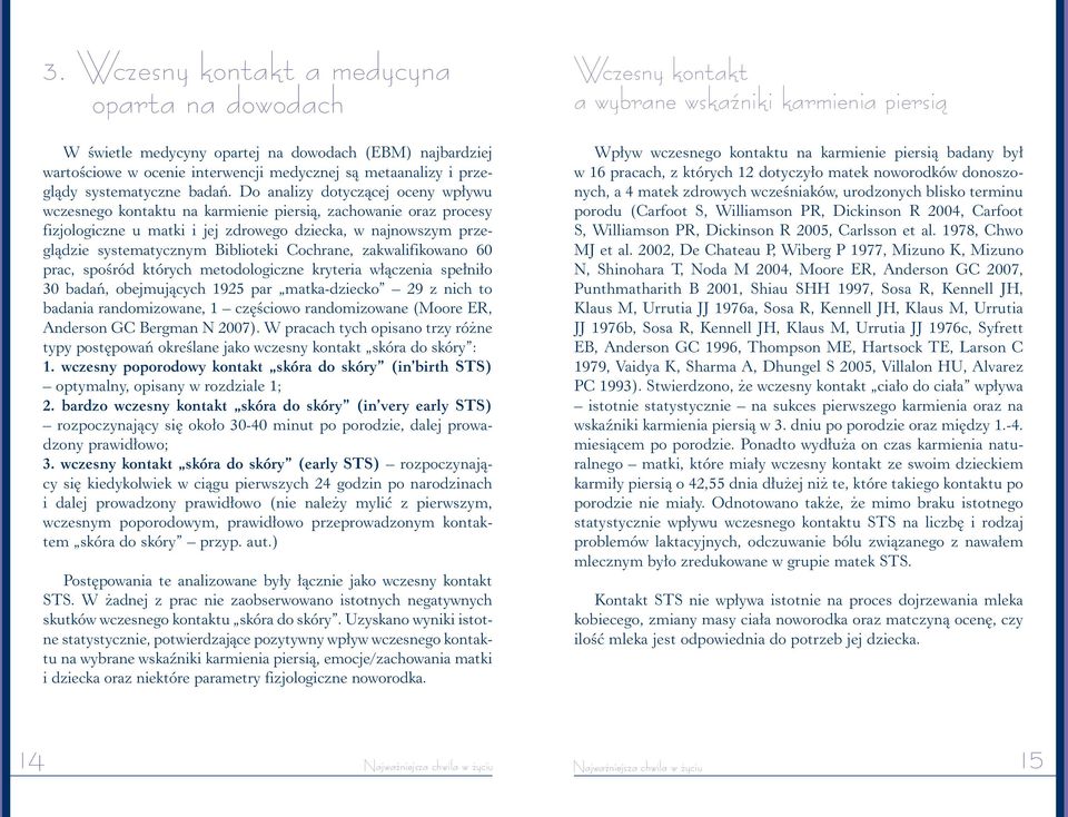 Cochrane, zakwalifikowano 60 prac, spośród których metodologiczne kryteria włączenia spełniło 30 badań, obejmujących 1925 par matka-dziecko 29 z nich to badania randomizowane, 1 częściowo