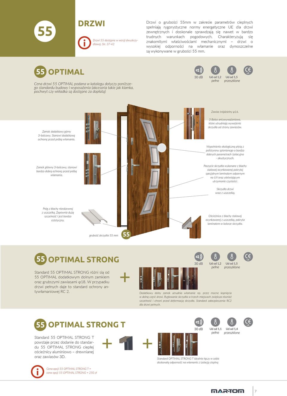 pogodowych. Charakteryzują się znakomitymi właściwościami mechanicznymi drzwi o wysokiej odporności na włamanie oraz dymoszczelne są wykonywane w grubości 55 mm.