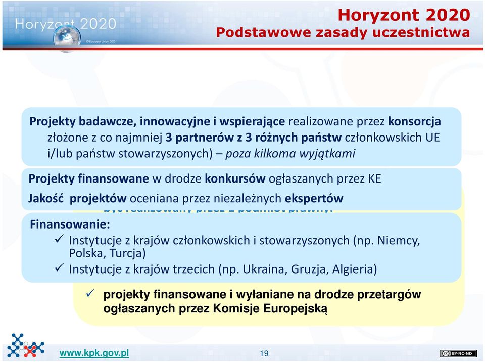 zasady, projekt może być realizowany przez 1 podmiot prawny: Finansowanie: o działania koordynacyjne i wspierające, Instytucje o z działania krajów w członkowskich zakresie mobilności, i