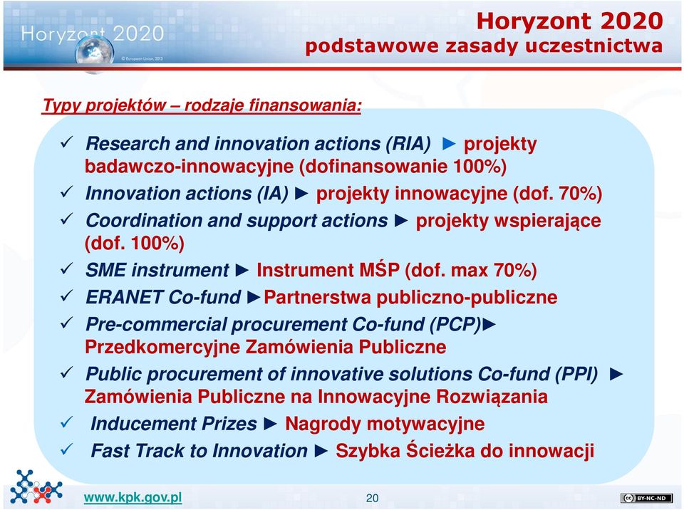 max 70%) ERANET Co-fund Partnerstwa publiczno-publiczne Pre-commercial procurement Co-fund (PCP) Przedkomercyjne Zamówienia Publiczne Public procurement of innovative