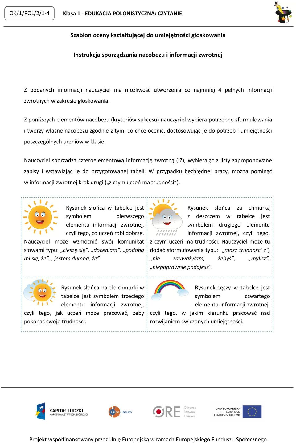 Z poniższych elementów nacobezu (kryteriów sukcesu) nauczyciel wybiera potrzebne sformułowania i tworzy własne nacobezu zgodnie z tym, co chce ocenić, dostosowując je do potrzeb i umiejętności