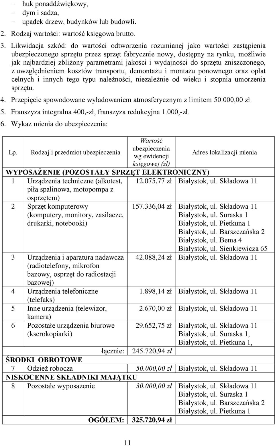 jakości i wydajności do sprzętu zniszczonego, z uwzględnieniem kosztów transportu, demontażu i montażu ponownego oraz opłat celnych i innych tego typu należności, niezależnie od wieku i stopnia