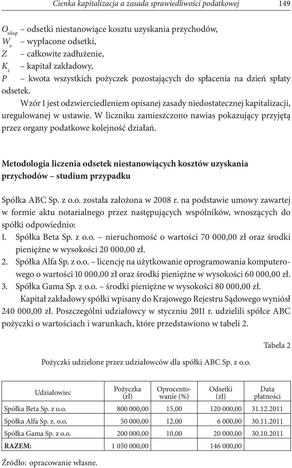 W liczniku zamieszczono nawias pokazujący przyjętą przez organy podatkowe kolejność działań. Metodologia liczenia odsetek niestanowiących kosztów uzyskania przychodów studium przypadku Spółka ABC Sp.