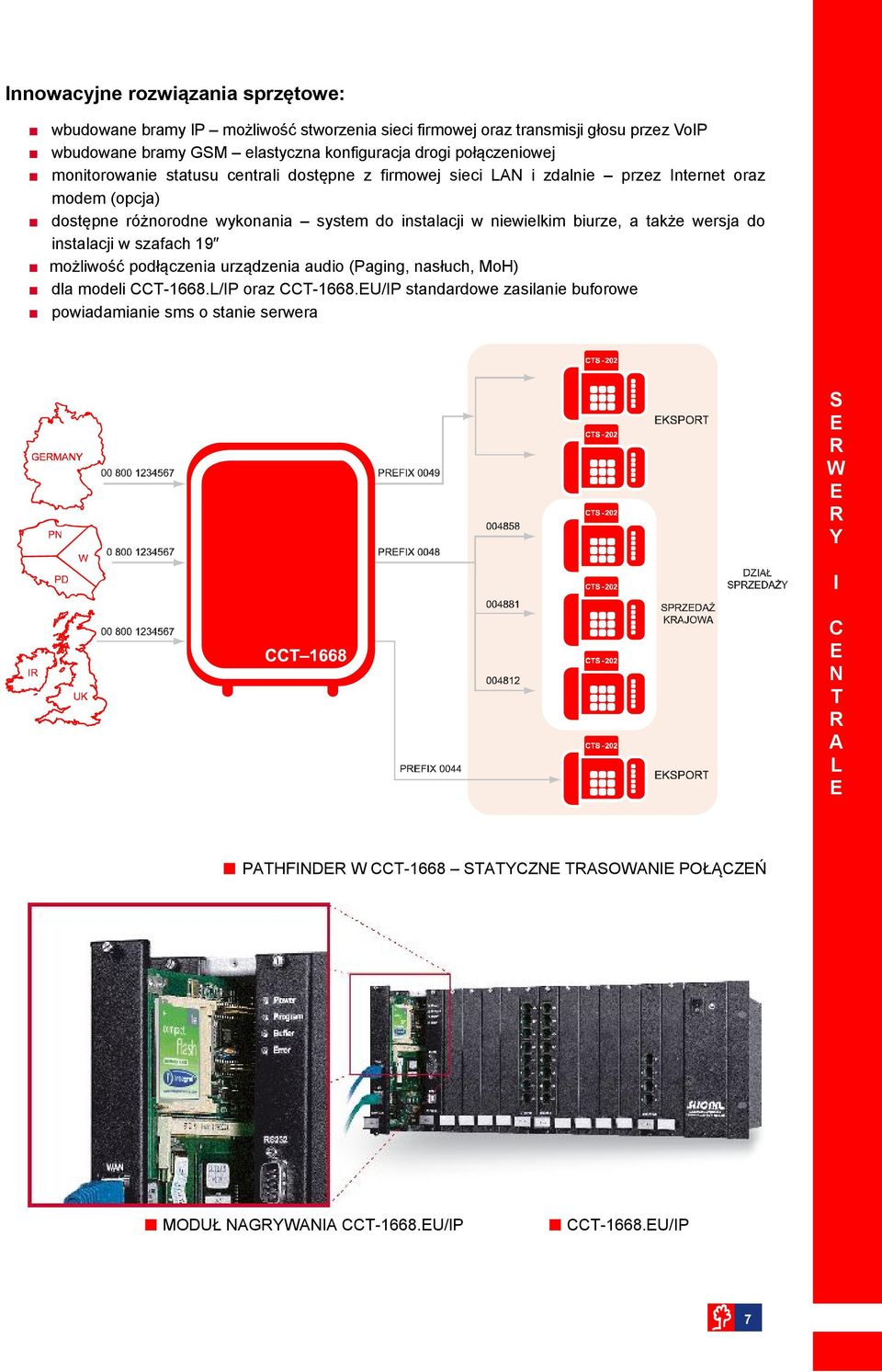 wykonania system do instalacji w niewielkim biurze, a także wersja do instalacji w szafach 19 możliwość podłączenia urządzenia audio (Paging, nasłuch, oh)