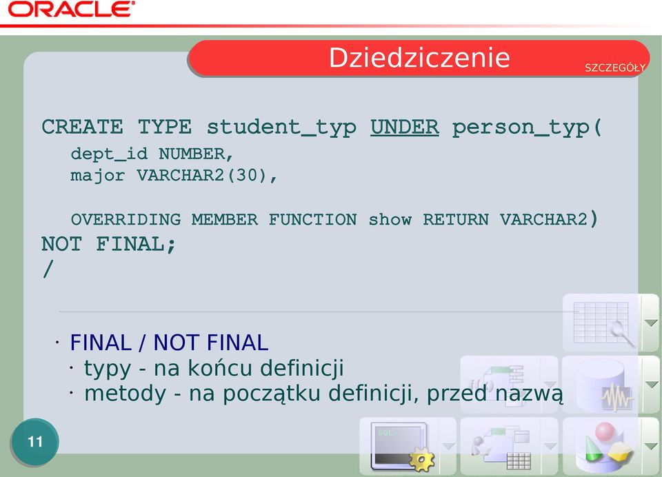 FUNCTION show RETURN VARCHAR2) NOT FINAL; / FINAL / NOT