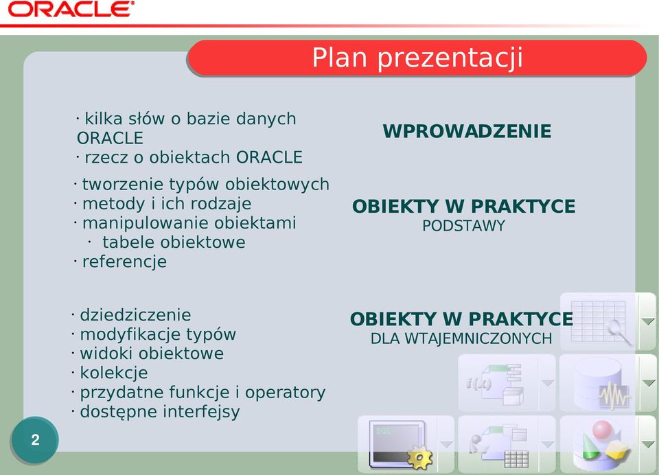 WPROWADZENIE OBIEKTY W PRAKTYCE PODSTAWY dziedziczenie modyfikacje typów widoki obiektowe