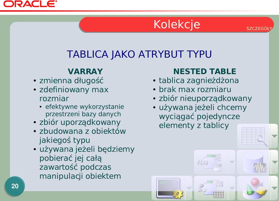 jeżeli będziemy pobierać jej całą zawartość podczas manipulacji obiektem NESTED TABLE tablica