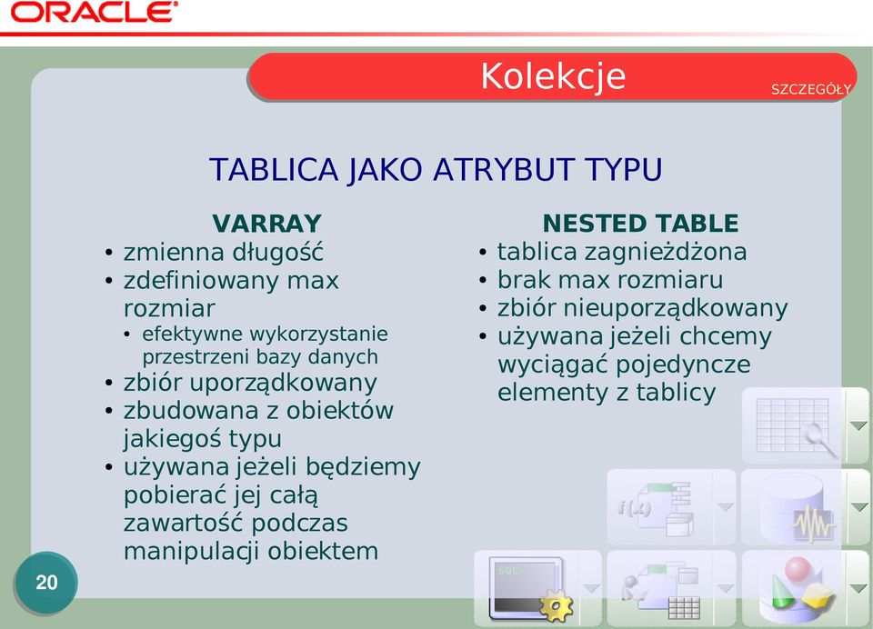 jeżeli będziemy pobierać jej całą zawartość podczas manipulacji obiektem NESTED TABLE tablica