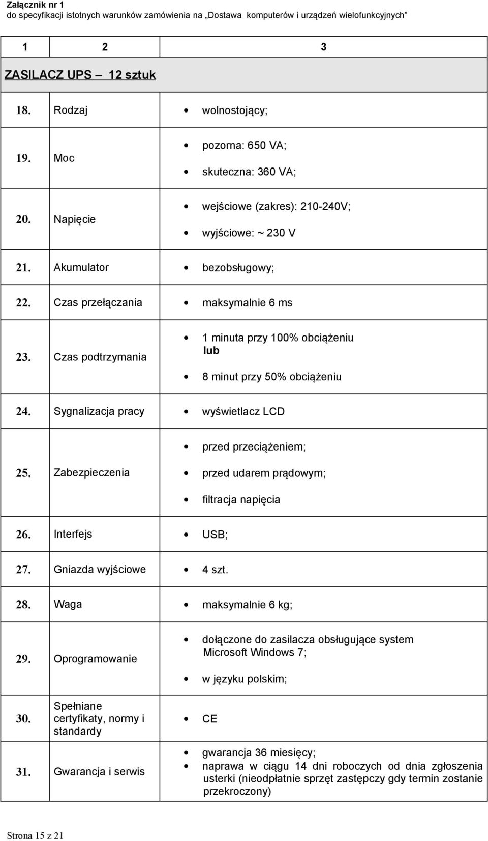 Zabezpieczenia przed udarem prądowym; filtracja napięcia 26. Interfejs USB; 27. Gniazda wyjściowe 4 szt. 28. Waga maksymalnie 6 kg; 29.