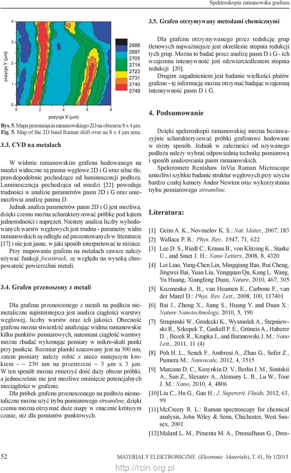 Drugim zagadnieniem jest badanie wielkości płatów grafenu - tę informację można otrzymać badając wzajemną intensywność pasm D i G. 4. Podsumowanie pozycja X ( jm) Rys. 5.