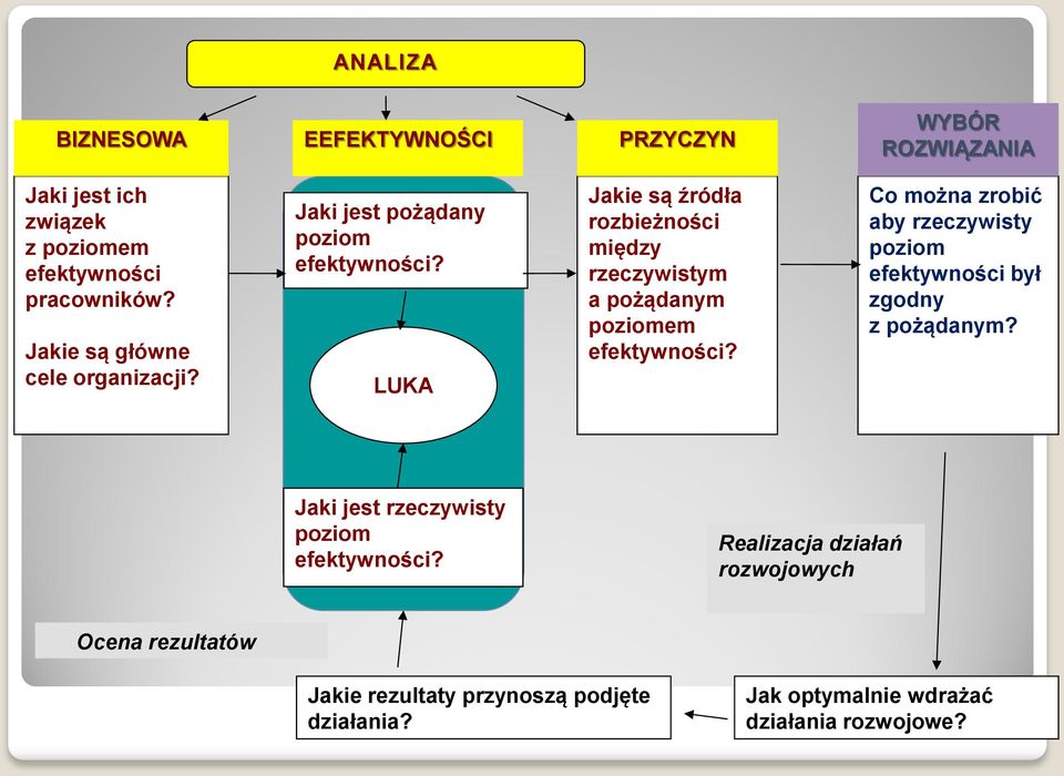 LUKA Jakie są źródła rozbieżności między rzeczywistym a pożądanym poziomem efektywności?