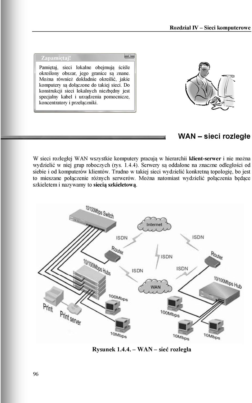 WAN sieci rozległe W sieci rozległej WAN wszystkie komputery pracują w hierarchii klient-serwer i nie można wydzielić w niej grup roboczych (rys. 1.4.4).