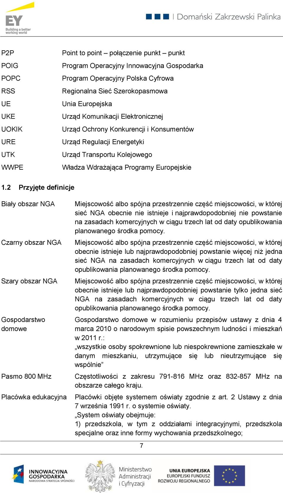 2 Przyjęte definicje Biały obszar NGA Czarny obszar NGA Szary obszar NGA Gospodarstwo domowe Pasmo 800 MHz Placówka edukacyjna Miejscowość albo spójna przestrzennie część miejscowości, w której sieć