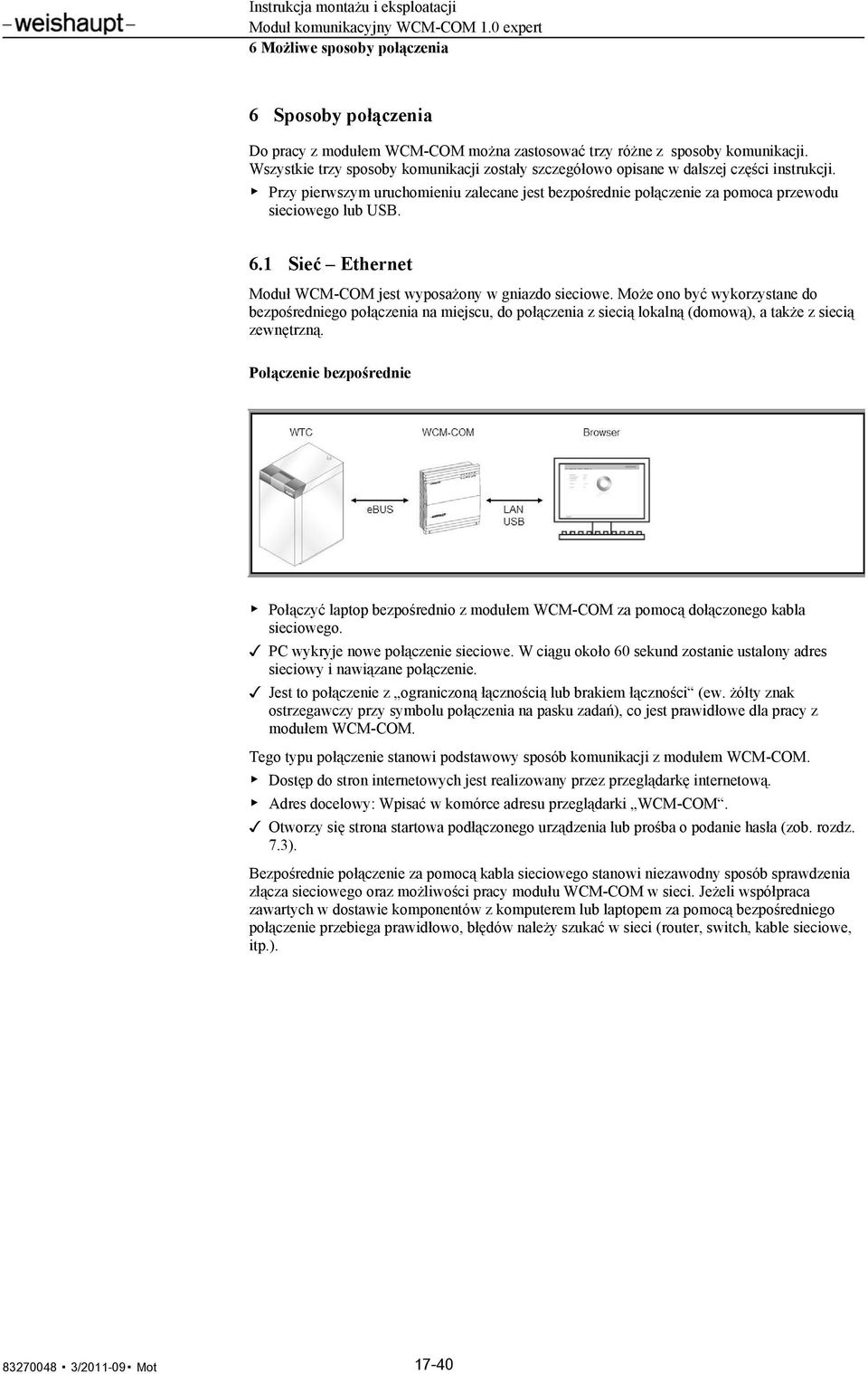 1 Sieć Ethernet Moduł WCM-COM jest wyposażony w gniazdo sieciowe.