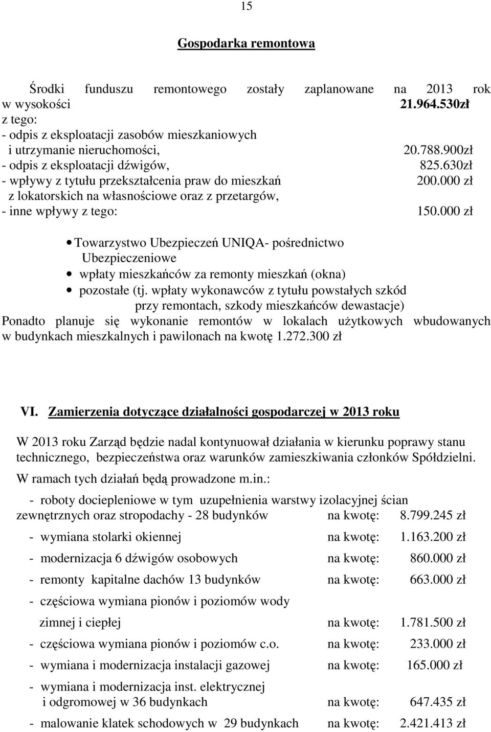 000 zł Towarzystwo Ubezpieczeń UNIQA- pośrednictwo Ubezpieczeniowe wpłaty mieszkańców za remonty mieszkań (okna) pozostałe (tj.