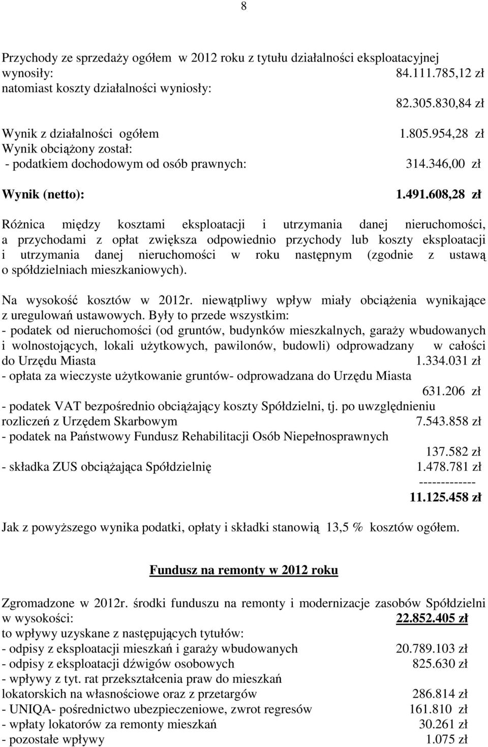 608,28 zł Różnica między kosztami eksploatacji i utrzymania danej nieruchomości, a przychodami z opłat zwiększa odpowiednio przychody lub koszty eksploatacji i utrzymania danej nieruchomości w roku