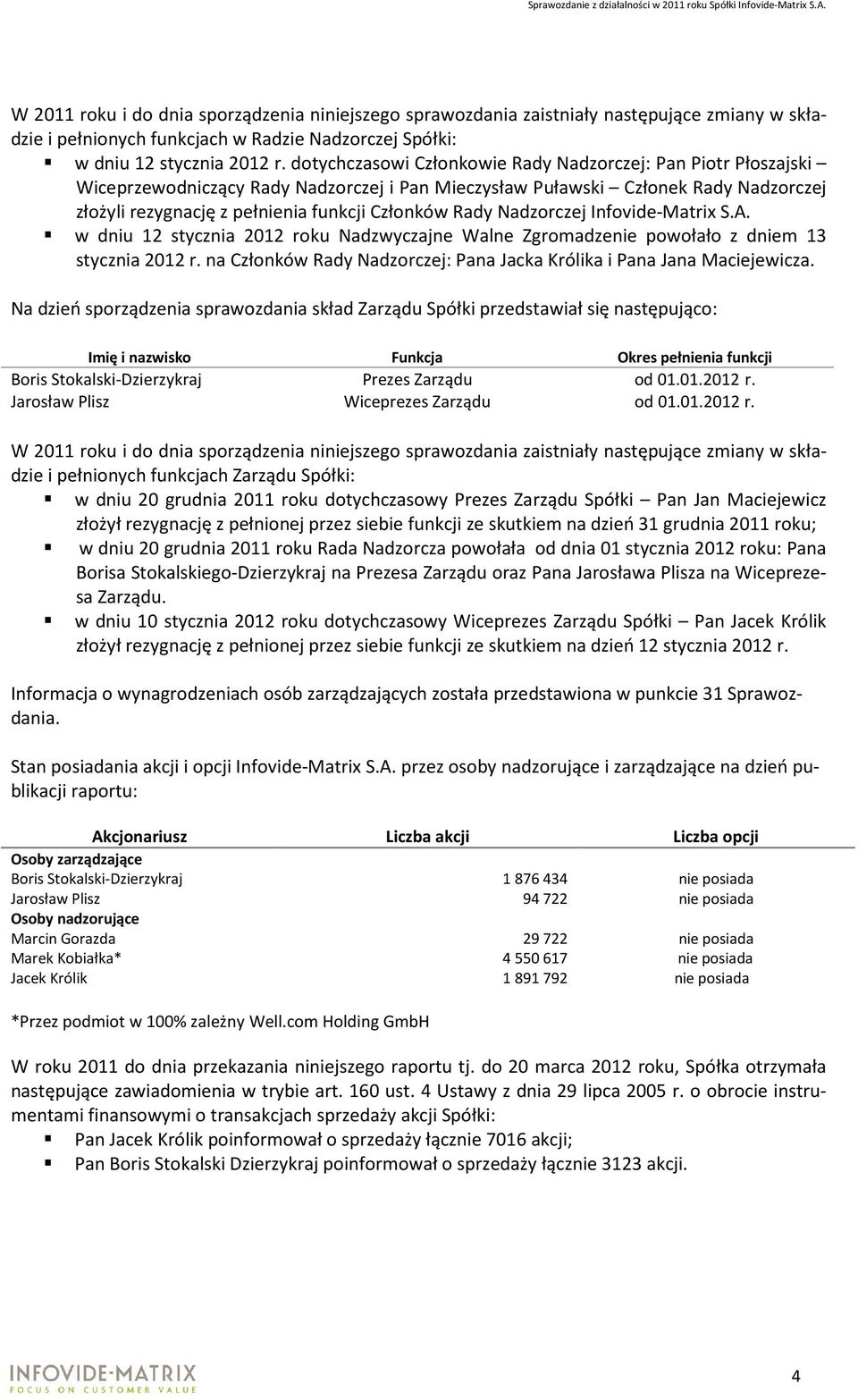 Rady Nadzorczej Infovide-Matrix S.A. w dniu 12 stycznia 2012 roku Nadzwyczajne Walne Zgromadzenie powołało z dniem 13 stycznia 2012 r.