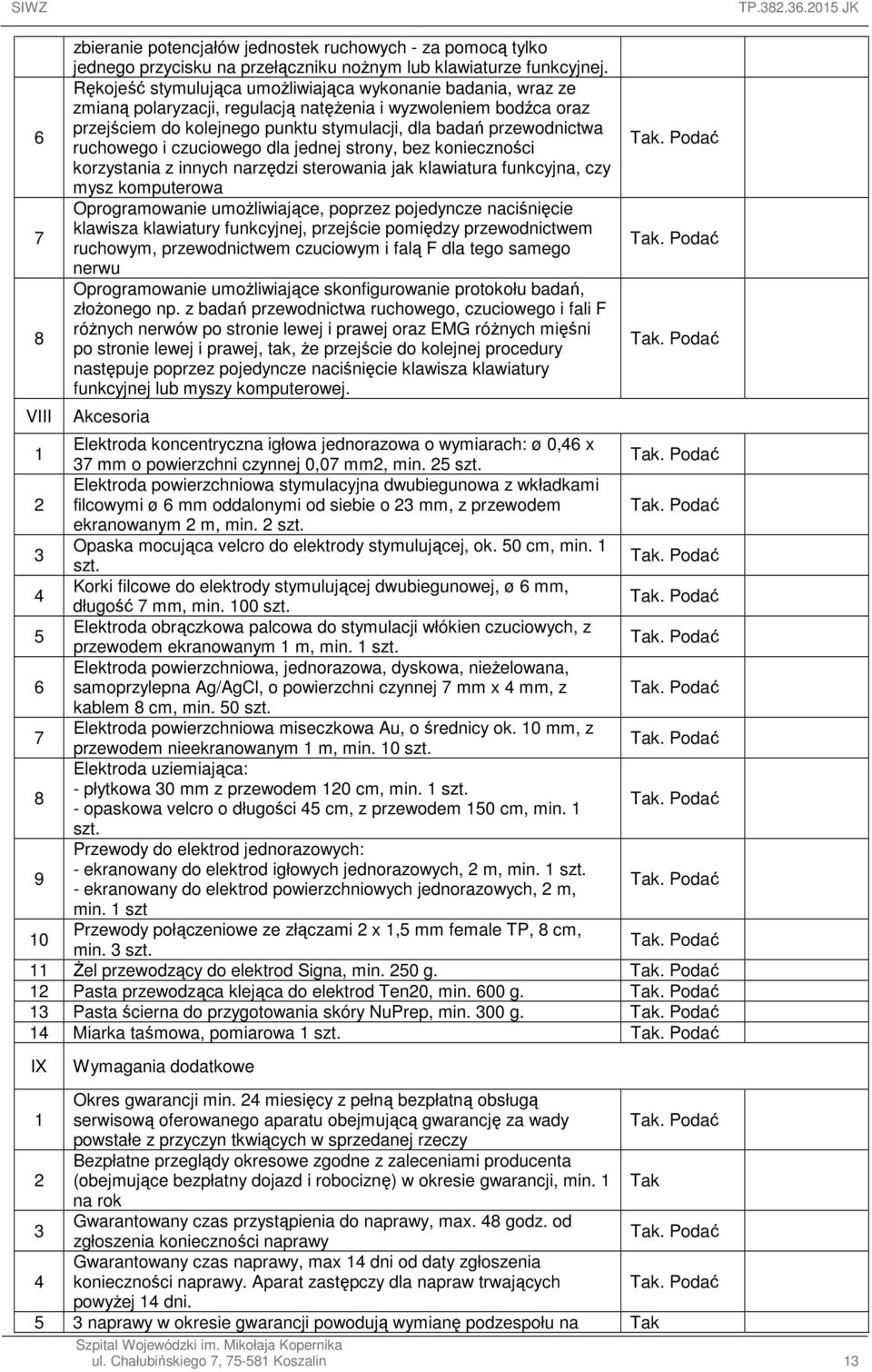 ruchowego i czuciowego dla jednej strony, bez konieczności korzystania z innych narzędzi sterowania jak klawiatura funkcyjna, czy mysz komputerowa Oprogramowanie umoŝliwiające, poprzez pojedyncze