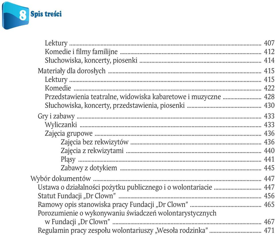 .. 436 Zajęcia bez rekwizytów... 436 Zajęcia z rekwizytami... 440 Pląsy... 441 Zabawy z dotykiem... 445 Wybór dokumentów... 447 Ustawa o działalności pożytku publicznego i o wolontariacie.