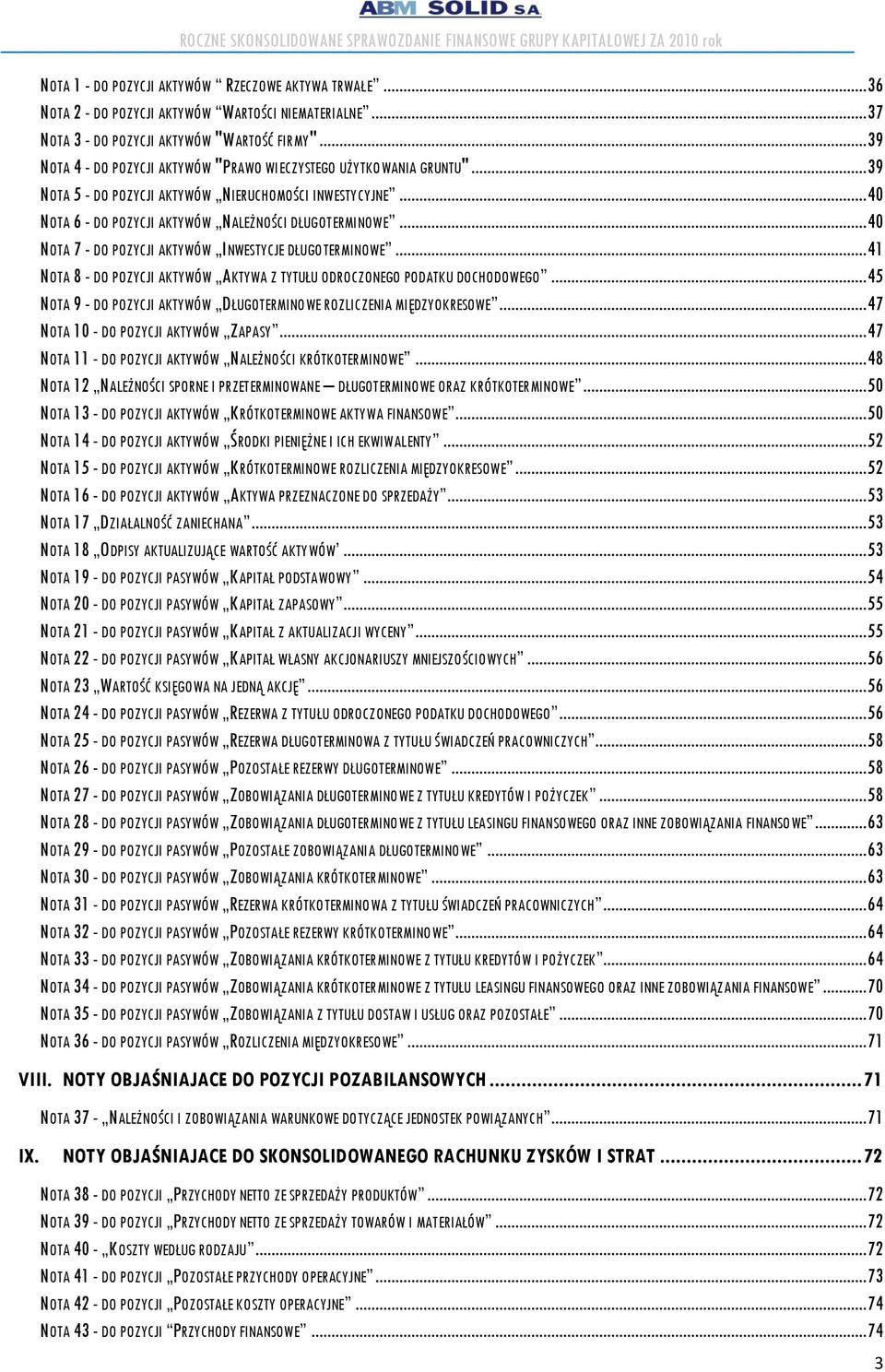 .. 40 NOTA 7 - DO POZYCJI AKTYWÓW INWESTYCJE DŁUGOTERMINOWE... 41 NOTA 8 - DO POZYCJI AKTYWÓW AKTYWA Z TYTUŁU ODROCZONEGO PODATKU DOCHODOWEGO.