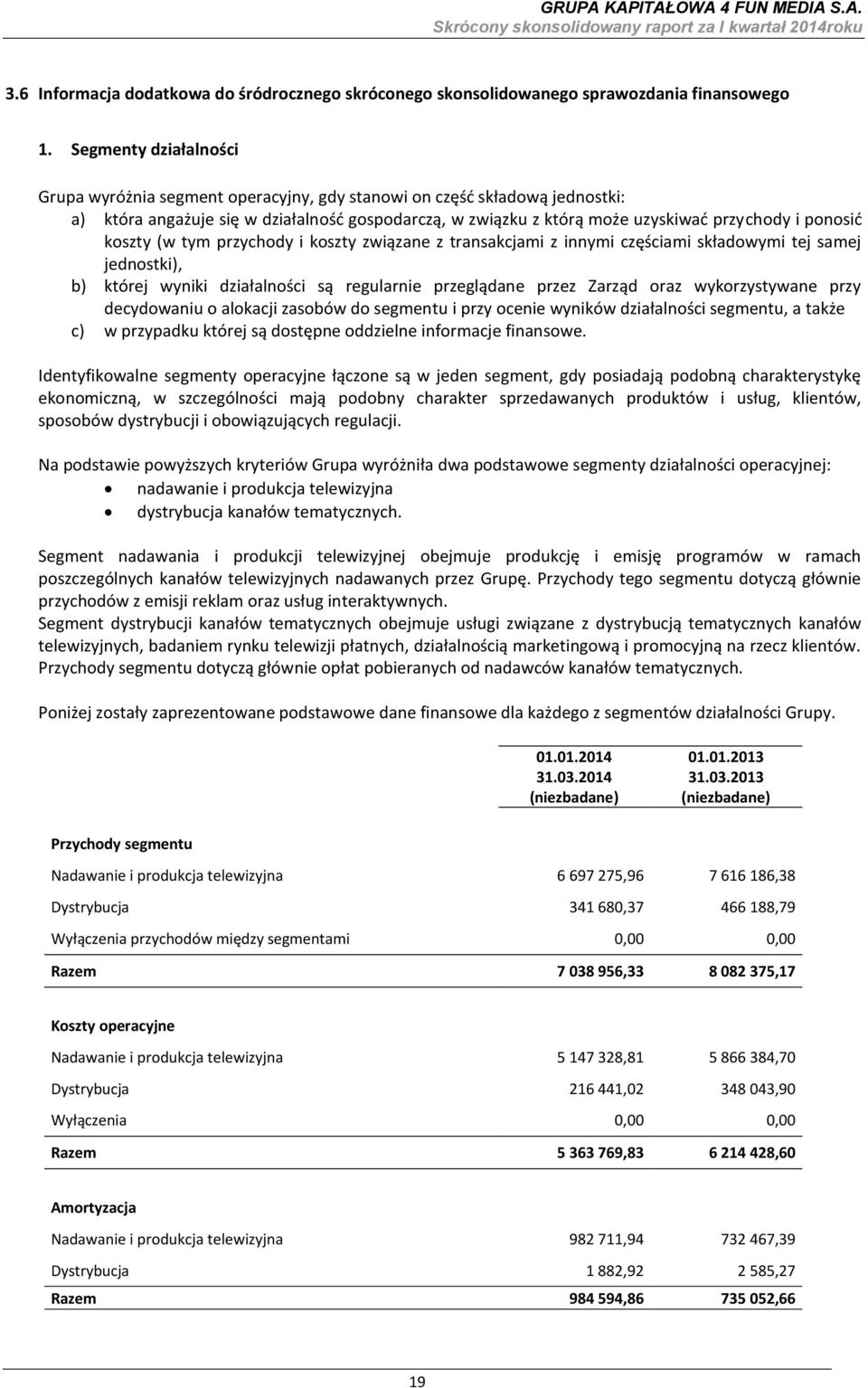 koszty (w tym przychody i koszty związane z transakcjami z innymi częściami składowymi tej samej jednostki), b) której wyniki działalności są regularnie przeglądane przez Zarząd oraz wykorzystywane