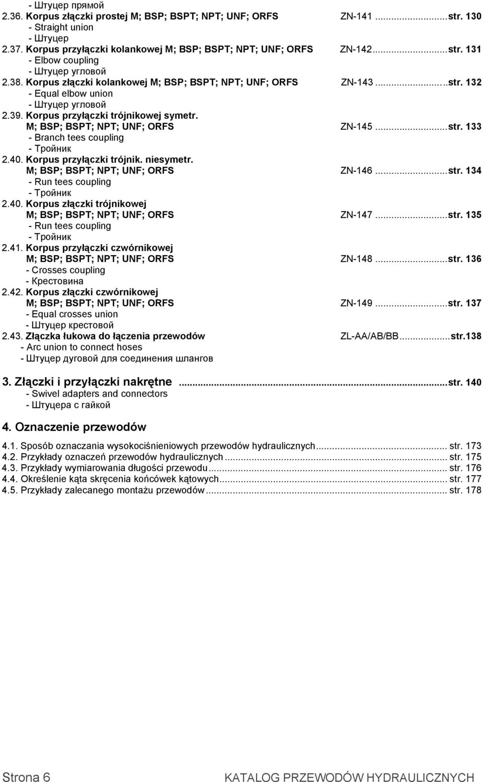 40. Korpus przyłączki trójnik. niesymetr. M; BSP; BSPT; NPT; UNF; ORFS ZN-146...str. 134 - Run tees coupling - Тройник 2.40. Korpus złączki trójnikowej M; BSP; BSPT; NPT; UNF; ORFS ZN-147...str. 135 - Run tees coupling - Тройник 2.