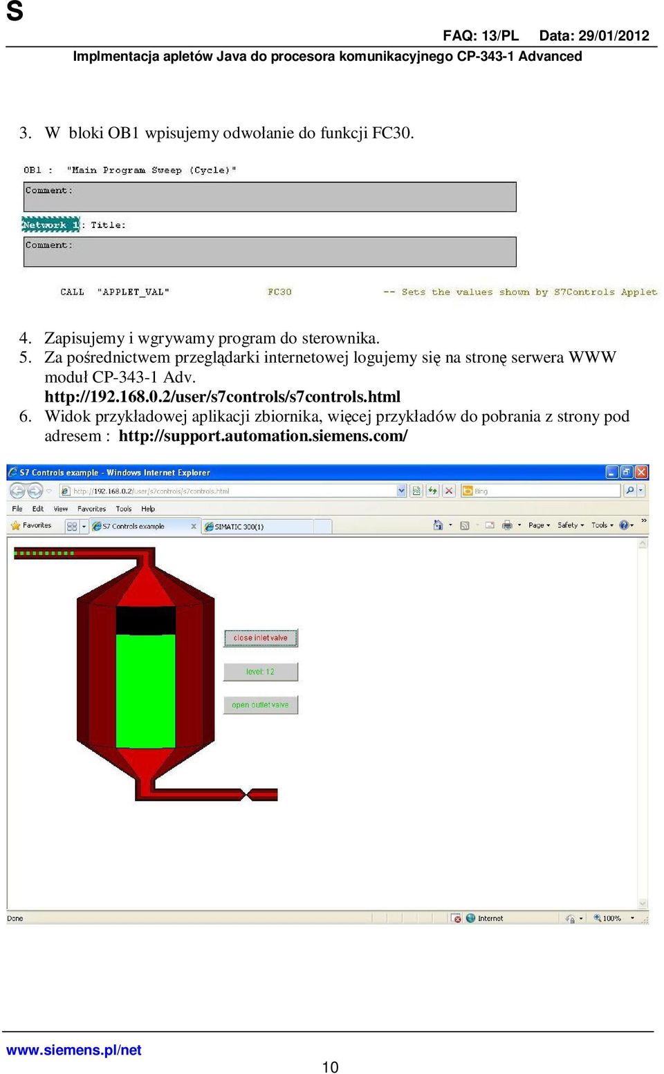 Za po rednictwem przegl darki internetowej logujemy si na stron serwera WWW modu CP-343-1 Adv.