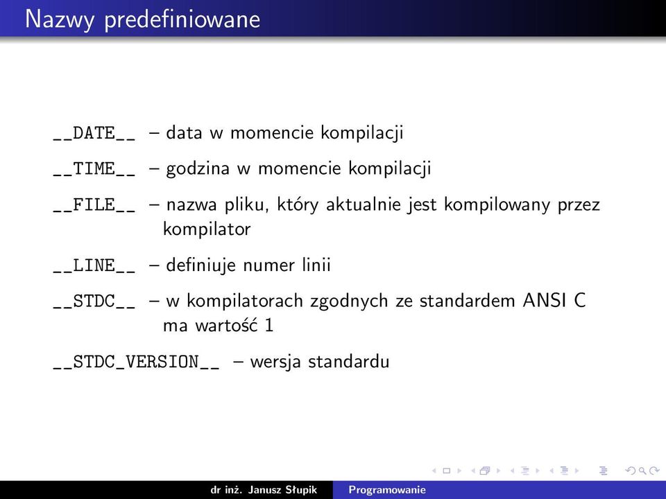 kompilowany przez kompilator LINE definiuje numer linii STDC w