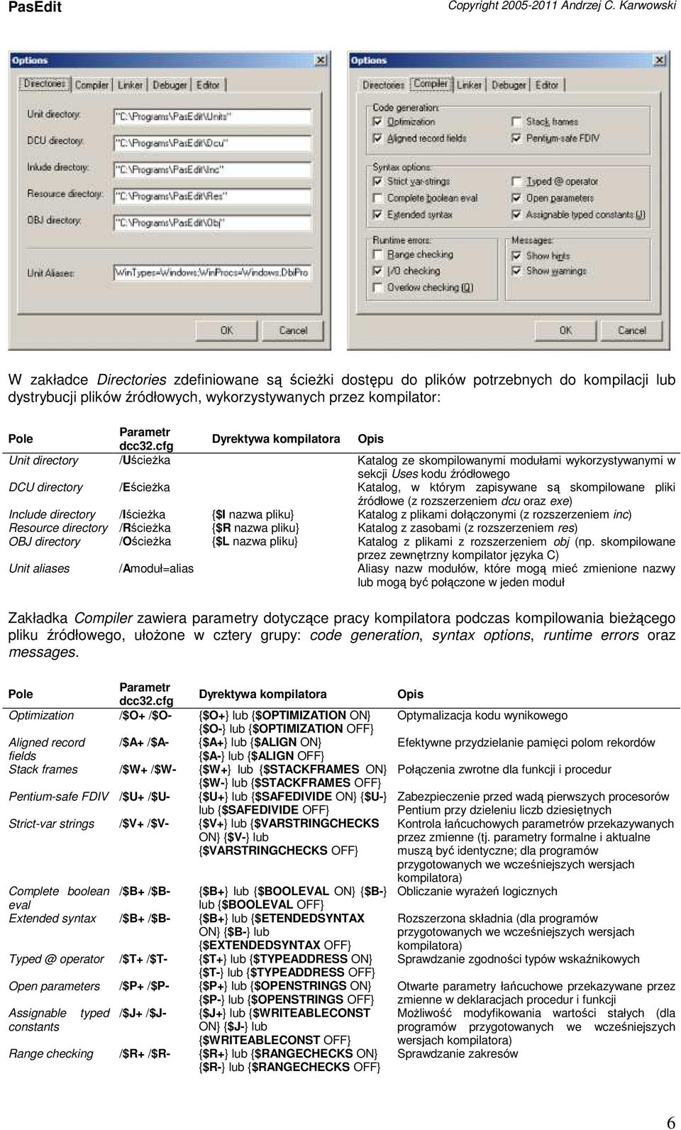 skompilowane pliki źródłowe (z rozszerzeniem dcu oraz exe) Include directory /Iścieżka {$I nazwa pliku} Katalog z plikami dołączonymi (z rozszerzeniem inc) Resource directory /Rścieżka {$R nazwa