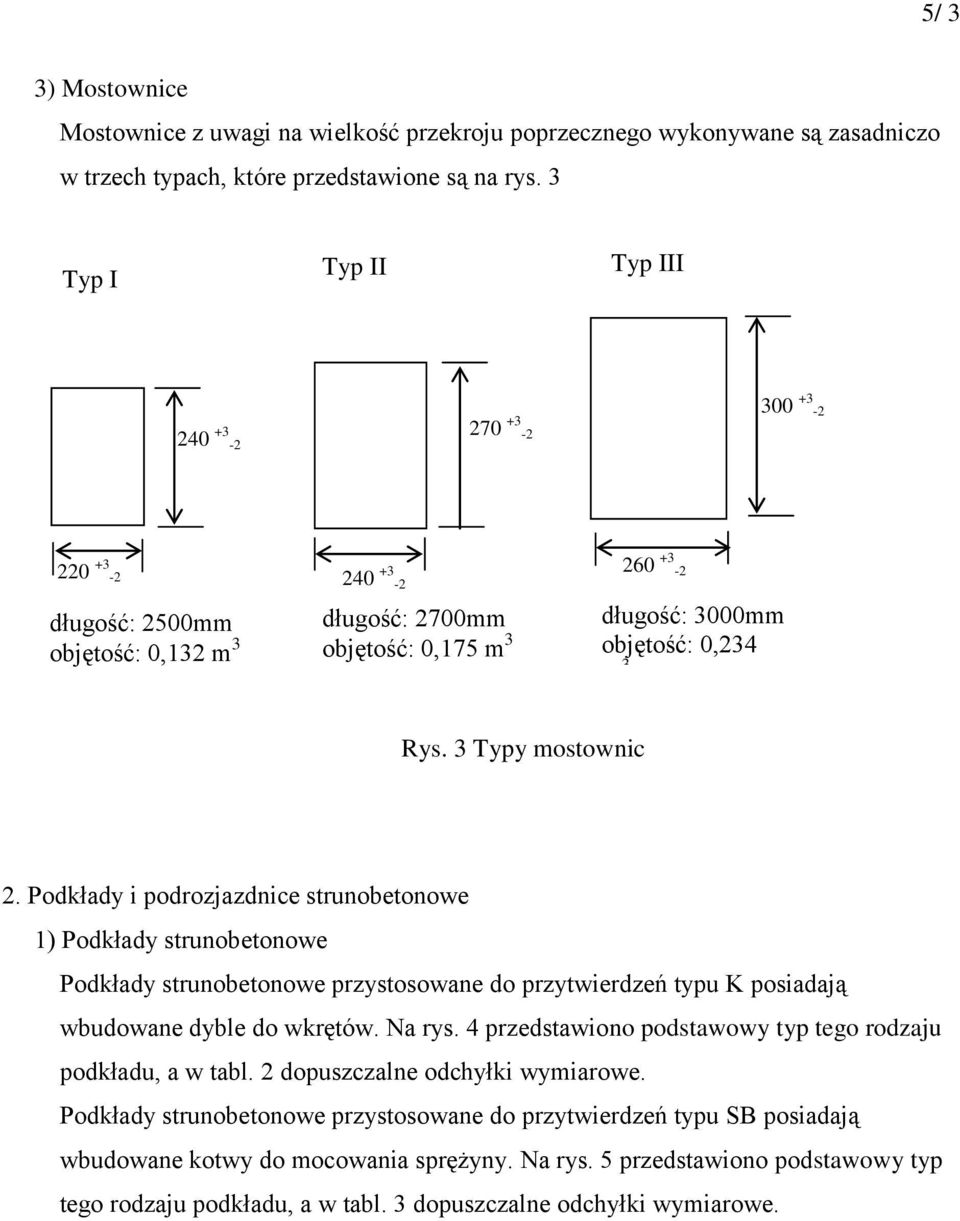 3 Typy mostownic 2. Podkłady i podrozjazdnice strunobetonowe 1) Podkłady strunobetonowe Podkłady strunobetonowe przystosowane do przytwierdzeń typu K posiadają wbudowane dyble do wkrętów. Na rys.