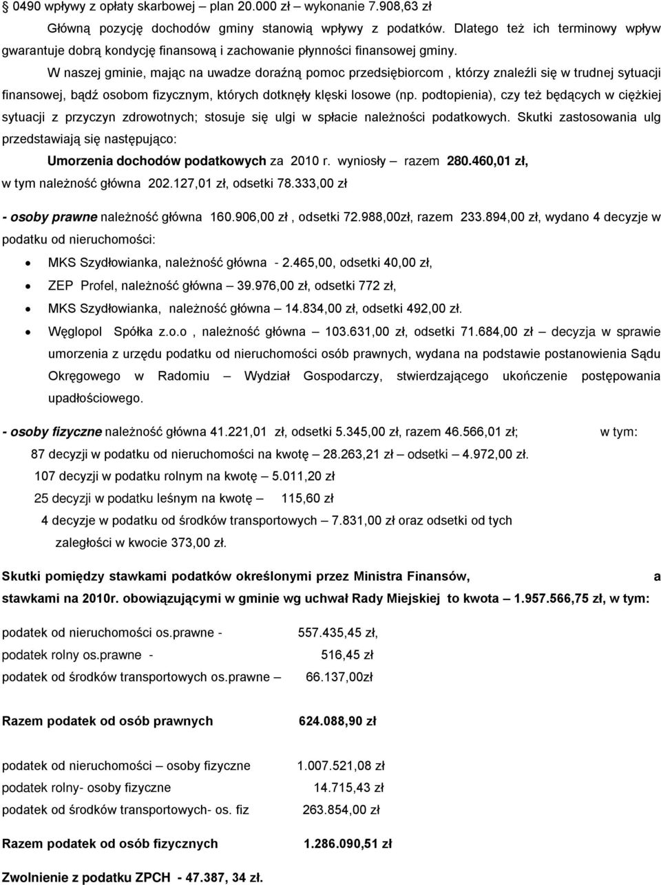 W naszej gminie, mając na uwadze doraźną pomoc przedsiębiorcom, którzy znaleźli się w trudnej sytuacji finansowej, bądź osobom fizycznym, których dotknęły klęski losowe (np.