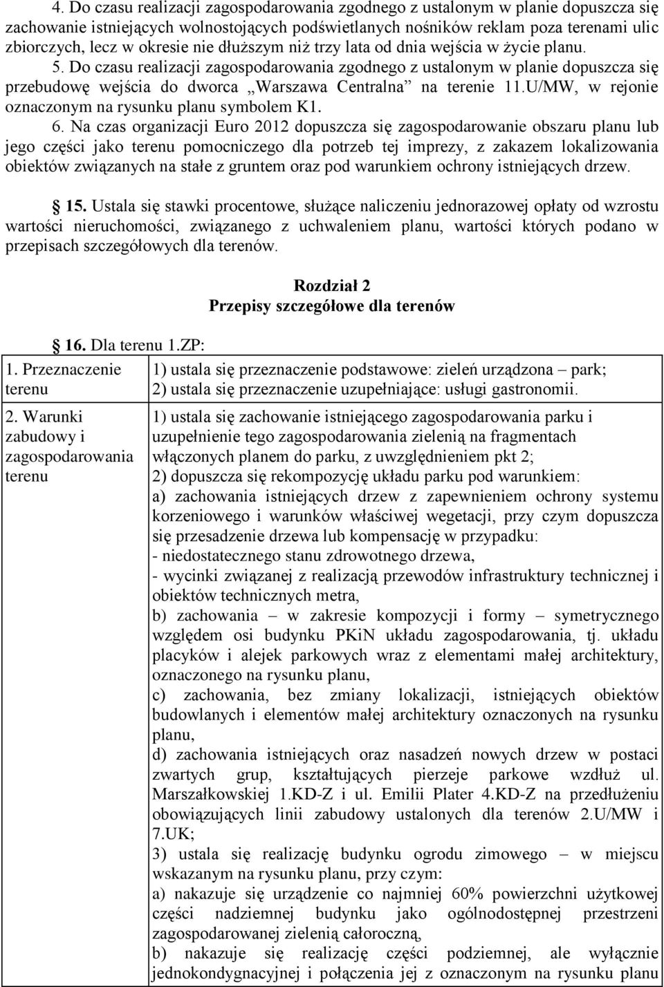 U/MW, w rejonie oznaczonym na rysunku planu symbolem K1. 6.