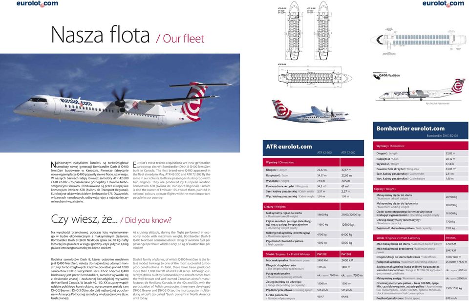 W naszych barwach latają również samoloty ATR 42-500 i ATR 72-202 to pasażerskie górnopłaty z dwoma turbośmigłowymi silnikami.