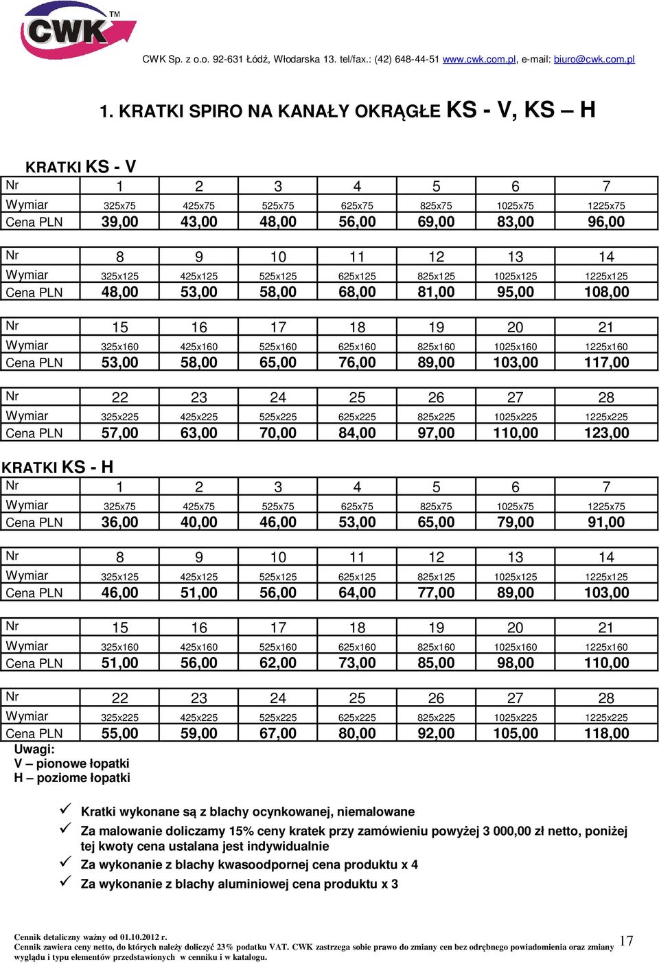 1225x160 Cena PLN 53,00 58,00 65,00 76,00 89,00 103,00 117,00 22 23 24 25 26 27 28 Wymiar 325x225 425x225 525x225 625x225 825x225 1025x225 1225x225 Cena PLN 57,00 63,00 70,00 84,00 97,00 110,00