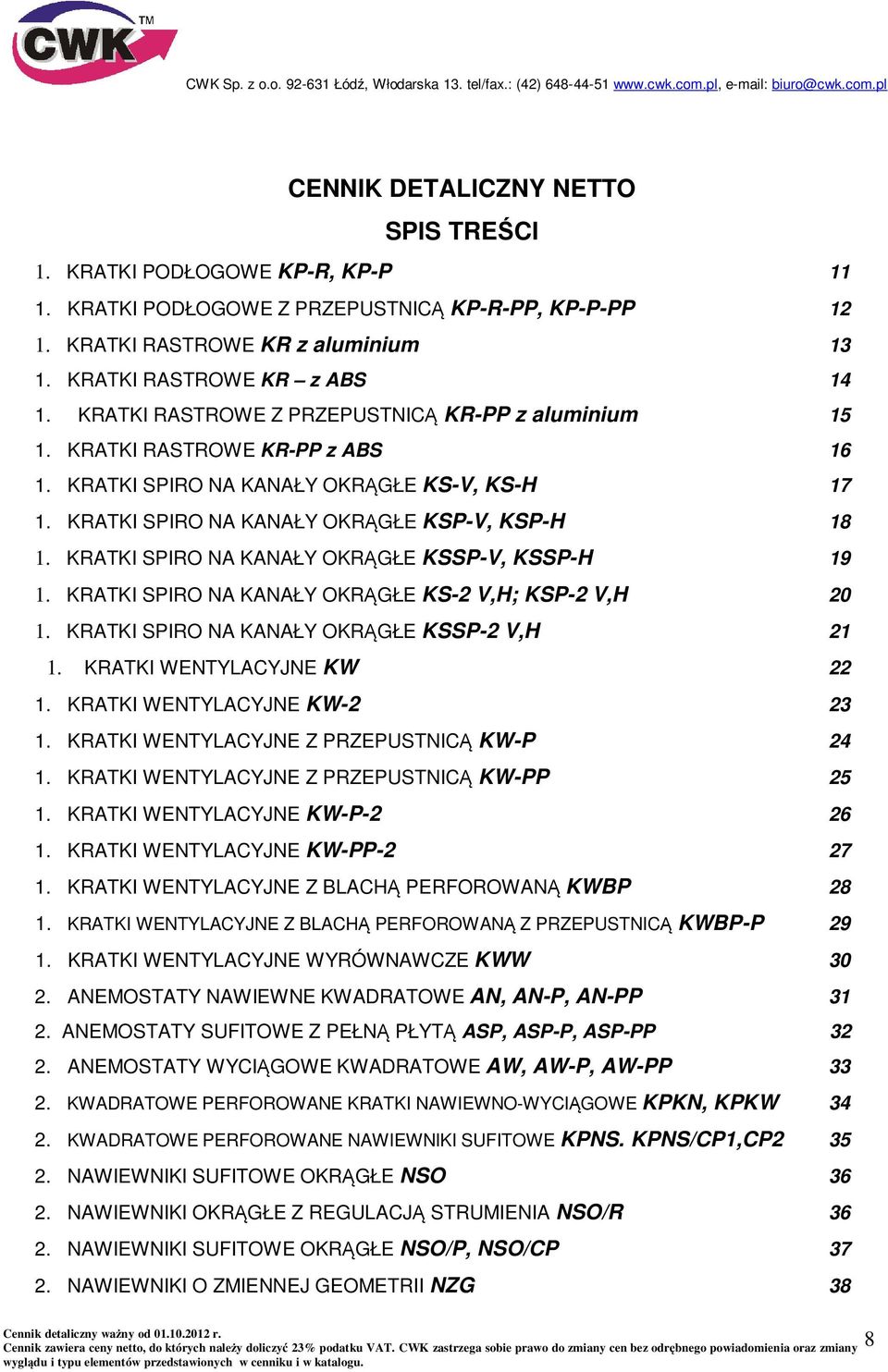 KRATKI SPIRO NA KANAŁY OKRĄGŁE KSSP-V, KSSP-H 19 1. KRATKI SPIRO NA KANAŁY OKRĄGŁE KS-2 V,H; KSP-2 V,H 20 1. KRATKI SPIRO NA KANAŁY OKRĄGŁE KSSP-2 V,H 21 1. KRATKI WENTYLACYJNE KW 22 1.