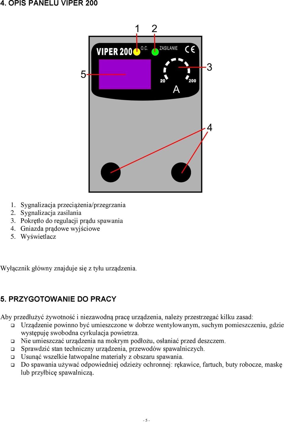 PRZYGOTOWANIE DO PRACY Aby przedłużyć żywotność i niezawodną pracę urządzenia, należy przestrzegać kilku zasad: Urządzenie powinno być umieszczone w dobrze wentylowanym, suchym pomieszczeniu,