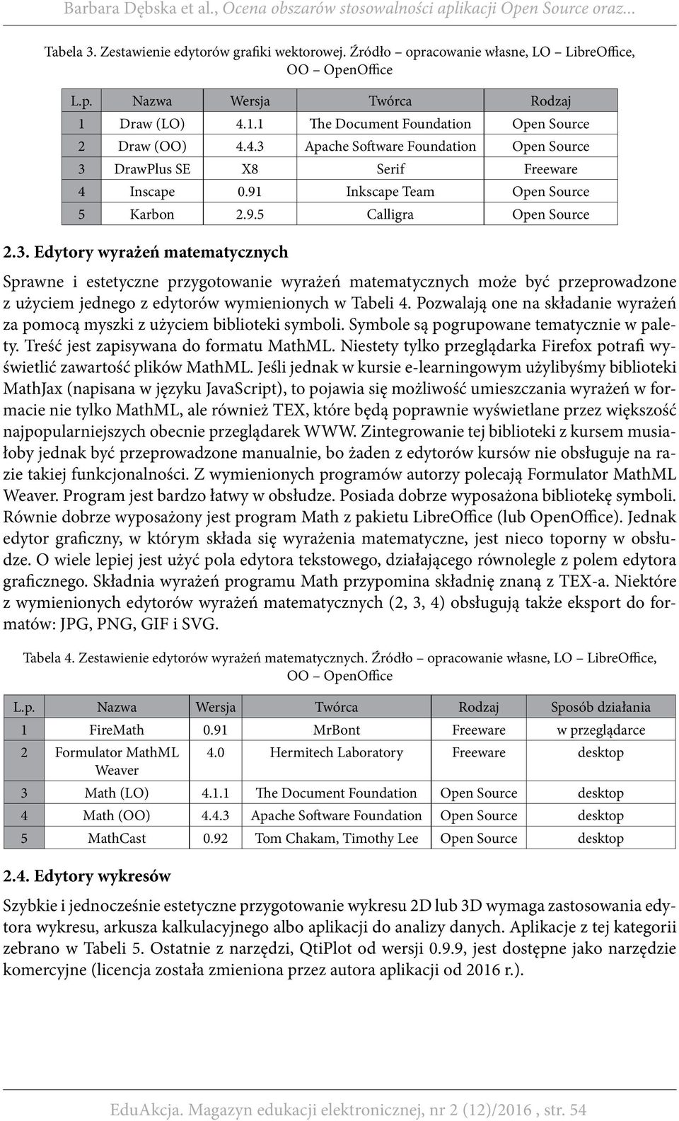 3. Edytory wyrażeń matematycznych Sprawne i estetyczne przygotowanie wyrażeń matematycznych może być przeprowadzone z użyciem jednego z edytorów wymienionych w Tabeli 4.