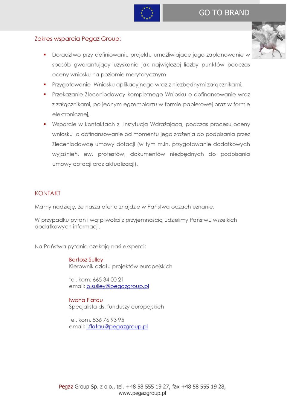 papierowej oraz w formie elektronicznej, Wsparcie w kontaktach z Instytucją Wdrażającą, podczas procesu oceny wniosku o dofinansowanie od momentu jego złożenia do podpisania przez Zleceniodawcę umowy